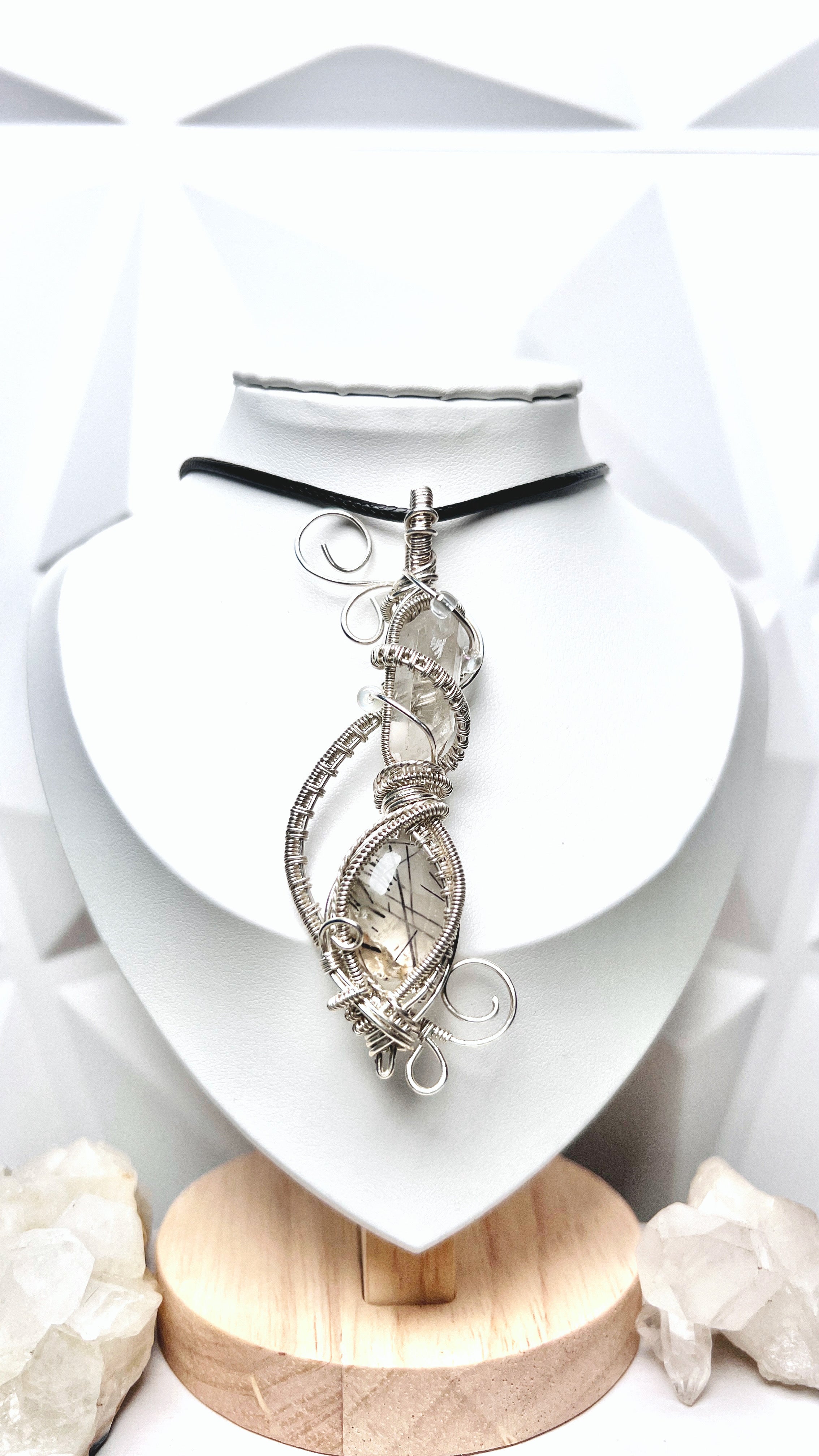 Sterling Silver Quartz Statement Pendant Necklace| Rutilated Quartz and Sterling Silver Pendant