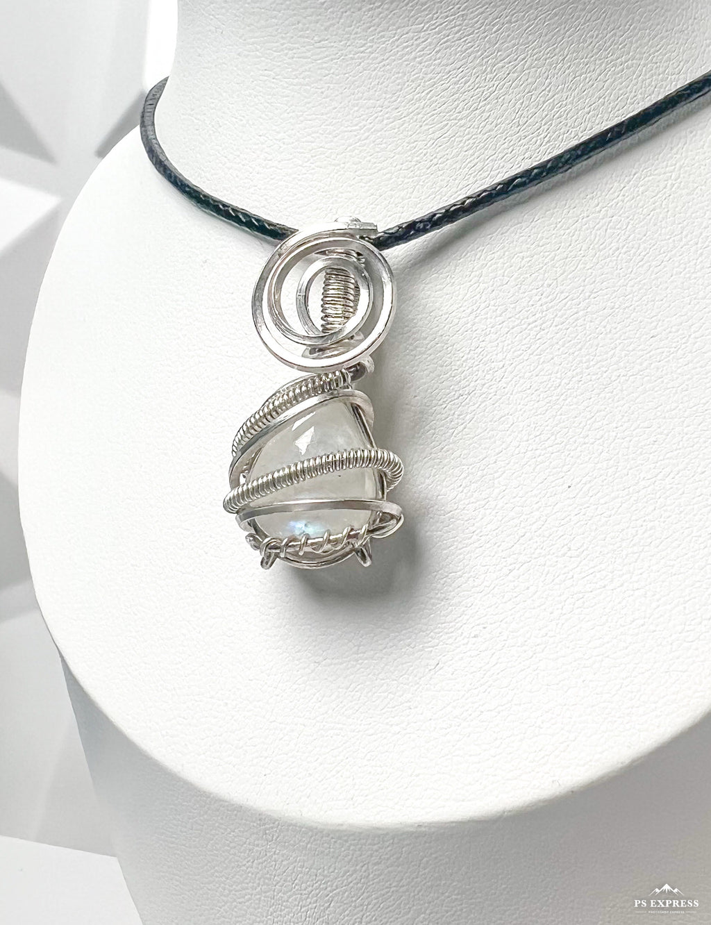 Sterling Silver Wire-Wrapped Moonstone Pendant – Handmade Necklace with Stainless Steel Chain