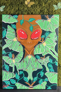 Original “Nocturnal” Painting 2026| Luna Moth and Alien Painting| Red-Eyed Insectoid | Cel-Shaded Cosmic Art | 12 x 16 in Acrylic on Stretch Canvas| SWcreationZ