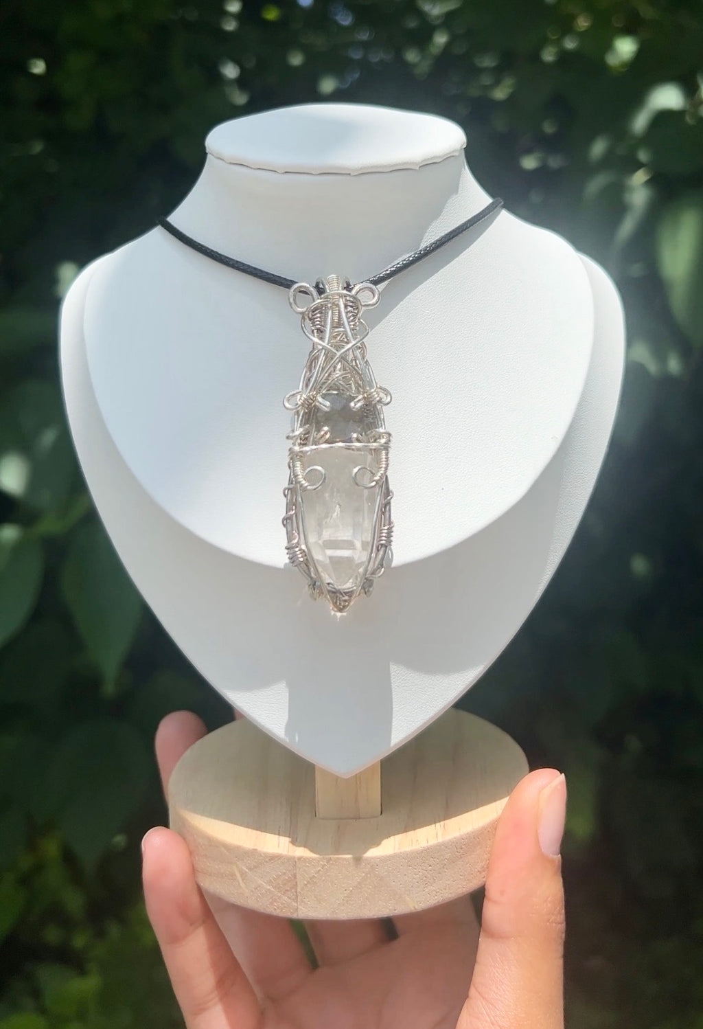 Wire Wrapped Labradorite & Clear Quartz Crystal Pendant Necklace | Handmade Boho Jewelry