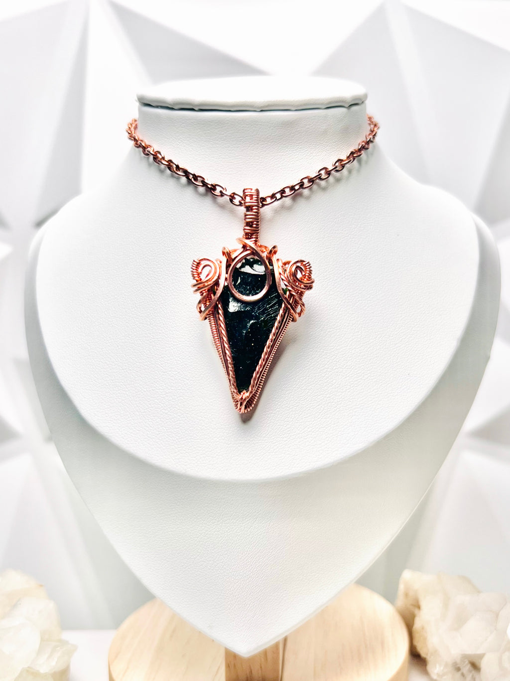 Two Way Unique Green Goldstone Arrowhead Necklace | Two Way Arrowhead Pendant Necklace |Copper Wire Wrapped | Gift for Him