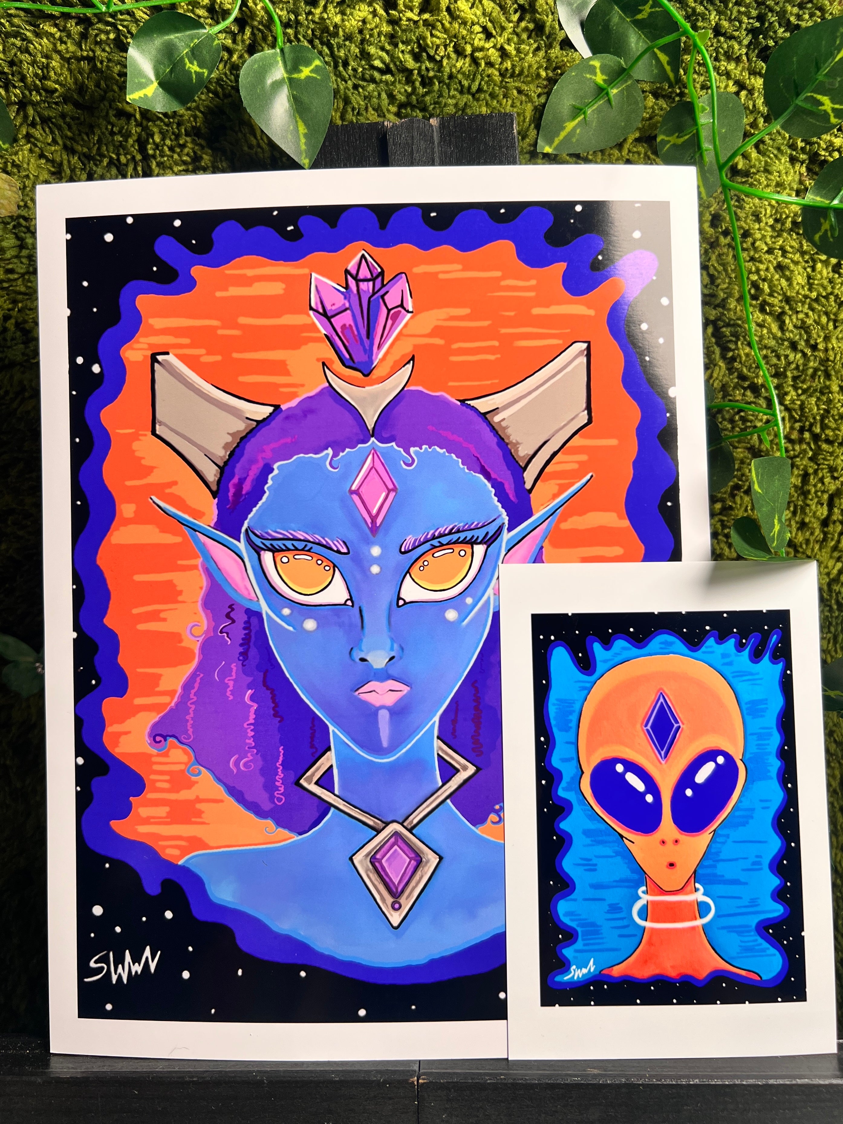 Andra the Celestial Queen & Andrex the Companion |2026 Art Prints | Alien Art Set | Companion Art Piece