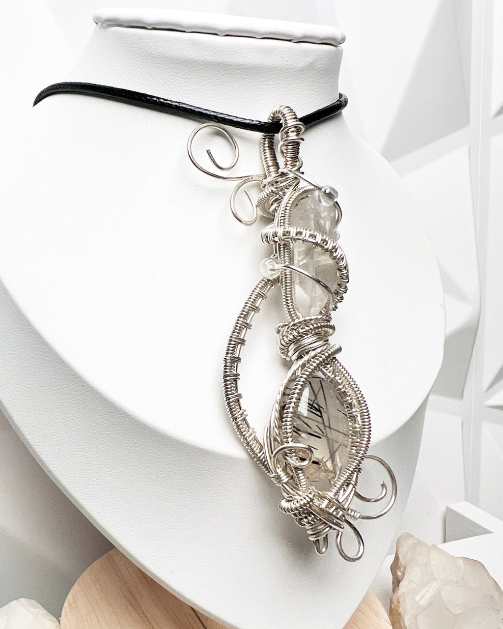 Sterling Silver Quartz Statement Pendant Necklace| Rutilated Quartz and Sterling Silver Pendant