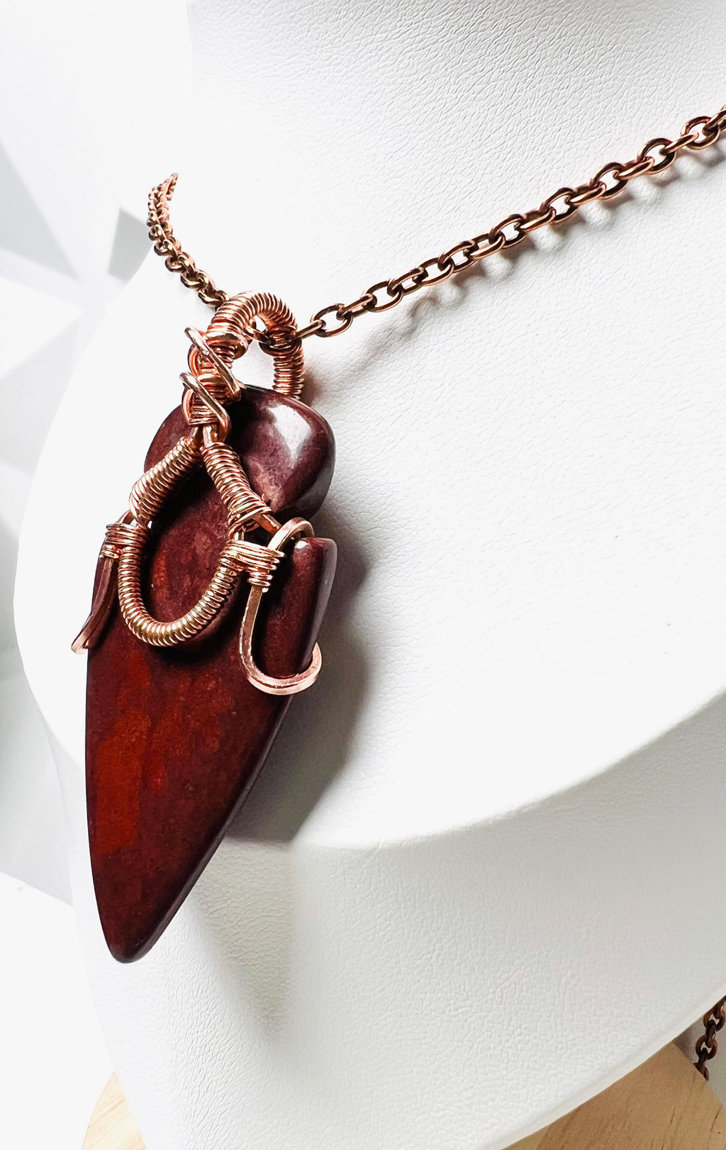 Jasper & Copper Wire Wrapped Pendant Necklace