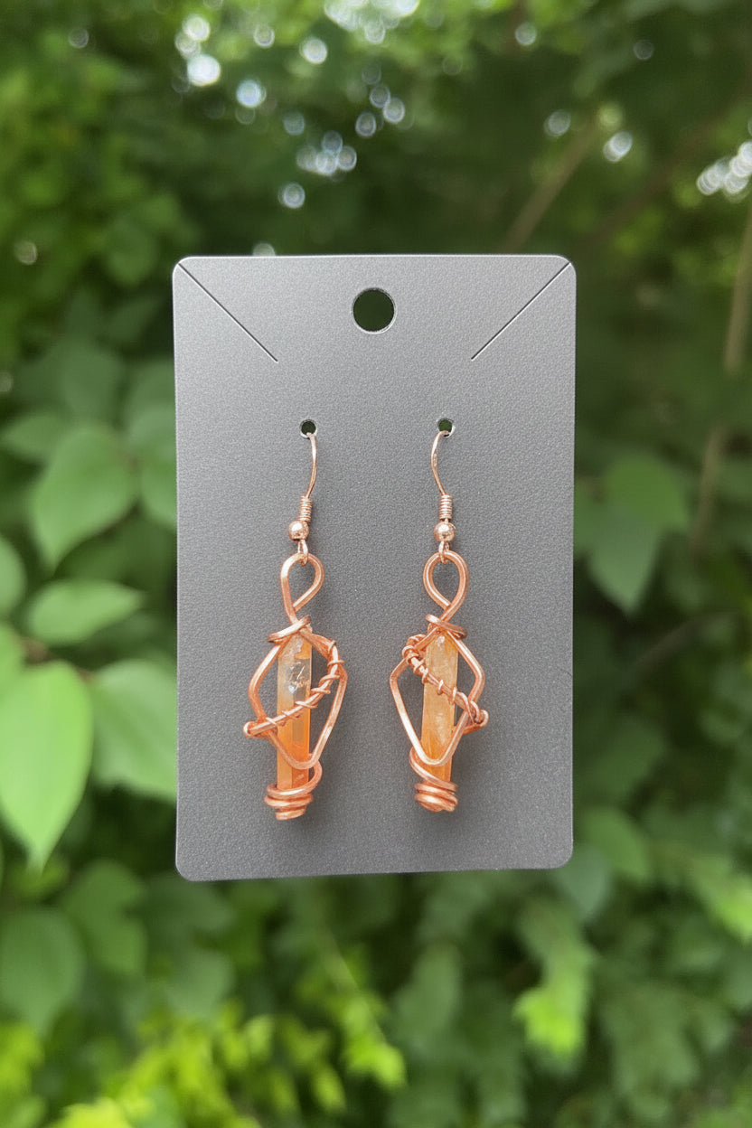 Orange Aura Quartz & Copper Earrings Earrings