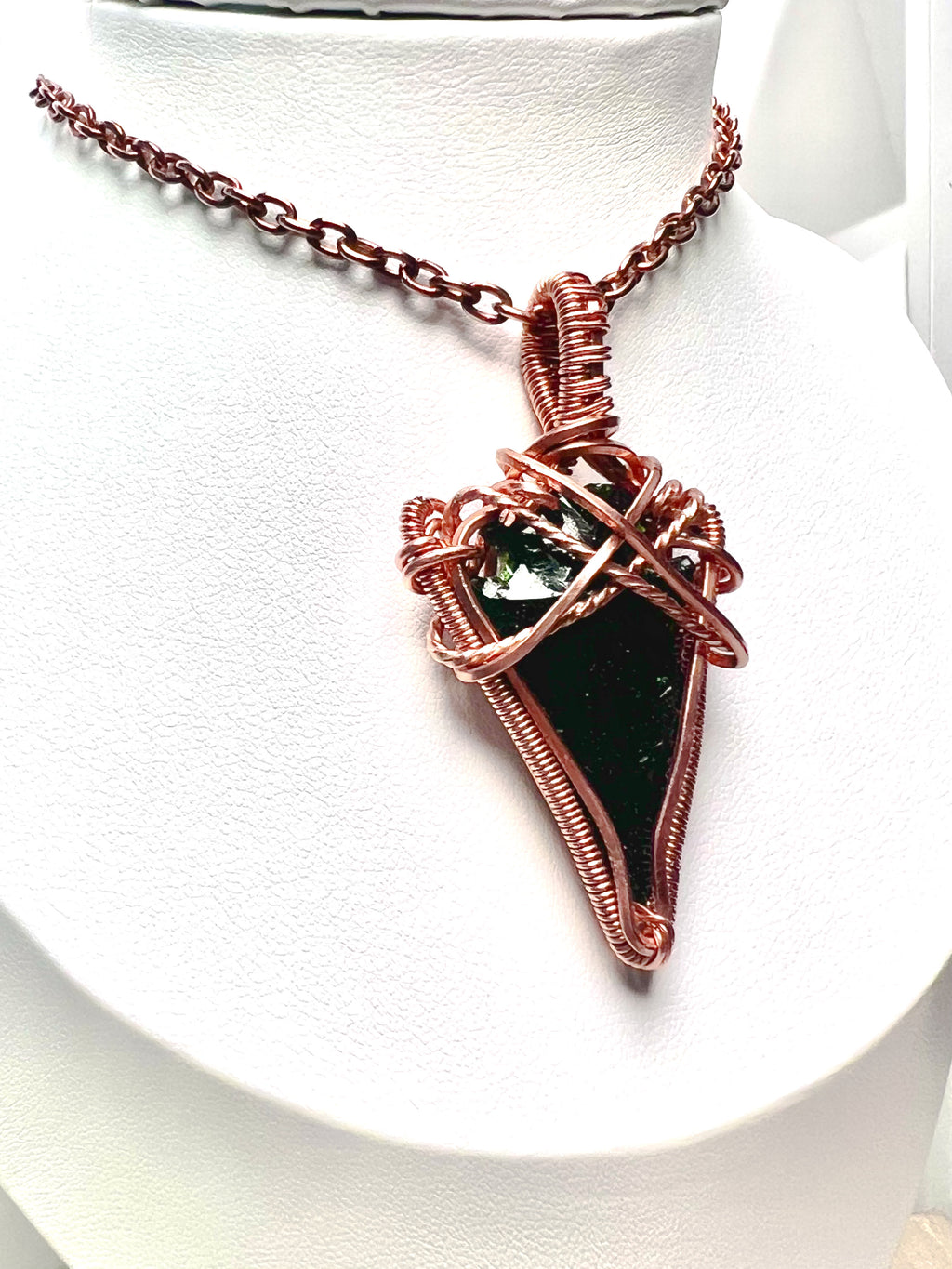 Two Way Unique Green Goldstone Arrowhead Necklace | Two Way Arrowhead Pendant Necklace |Copper Wire Wrapped | Gift for Him