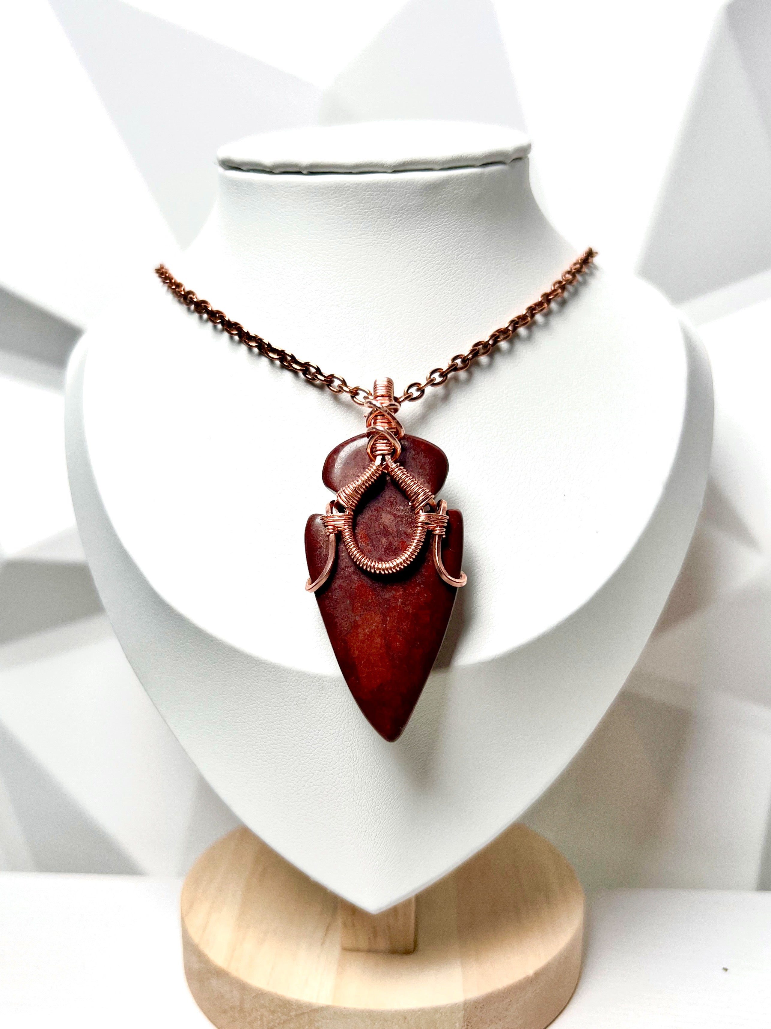 Jasper & Copper Wire Wrapped Pendant Necklace