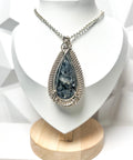 Large Sterling Silver Wire-Wrapped Larvikite Pendant | Handmade Teardrop Necklace