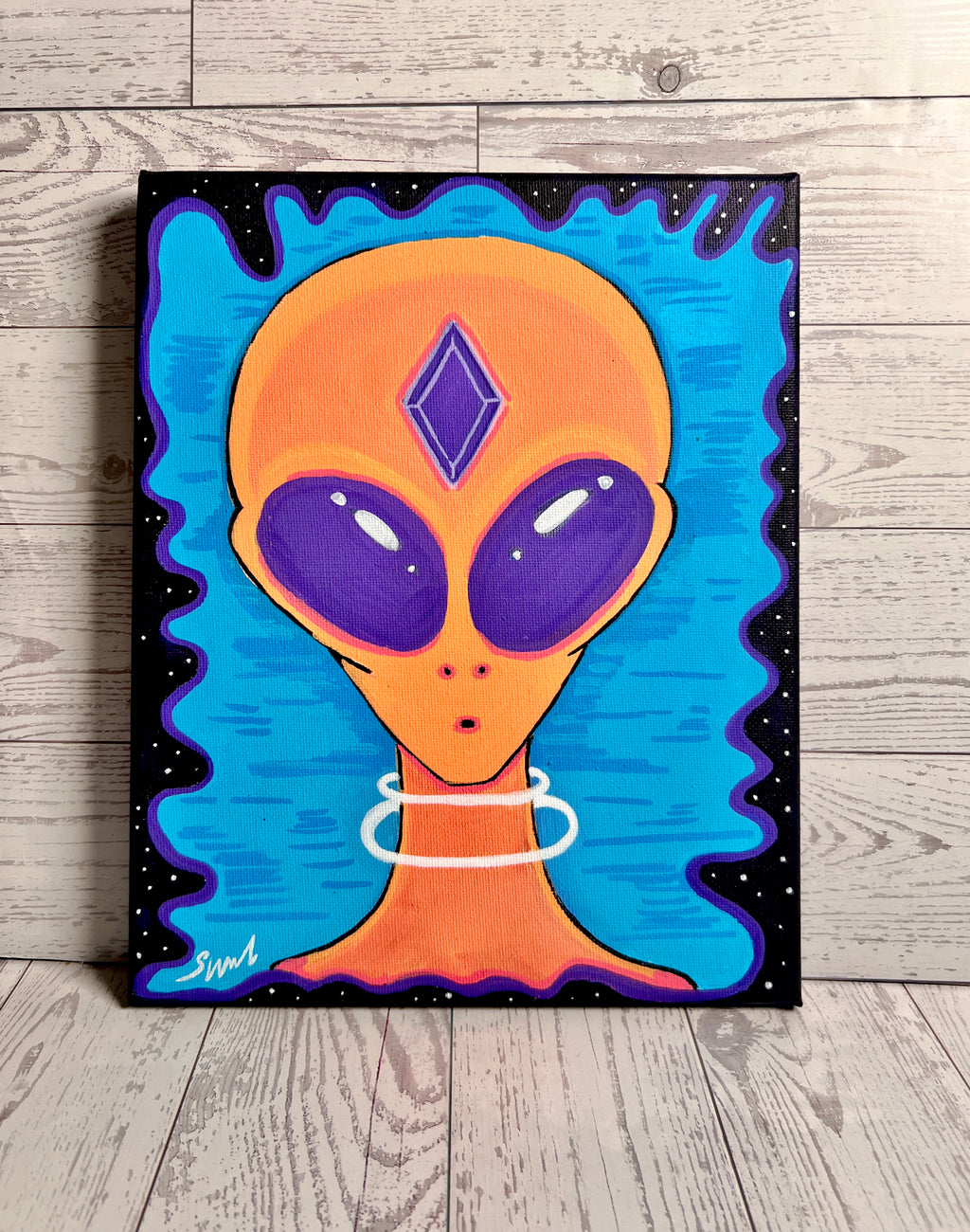 “Andrex the Companion” 2026 | Orange Alien Painting| Alien Acrylic Painting on Canvas
