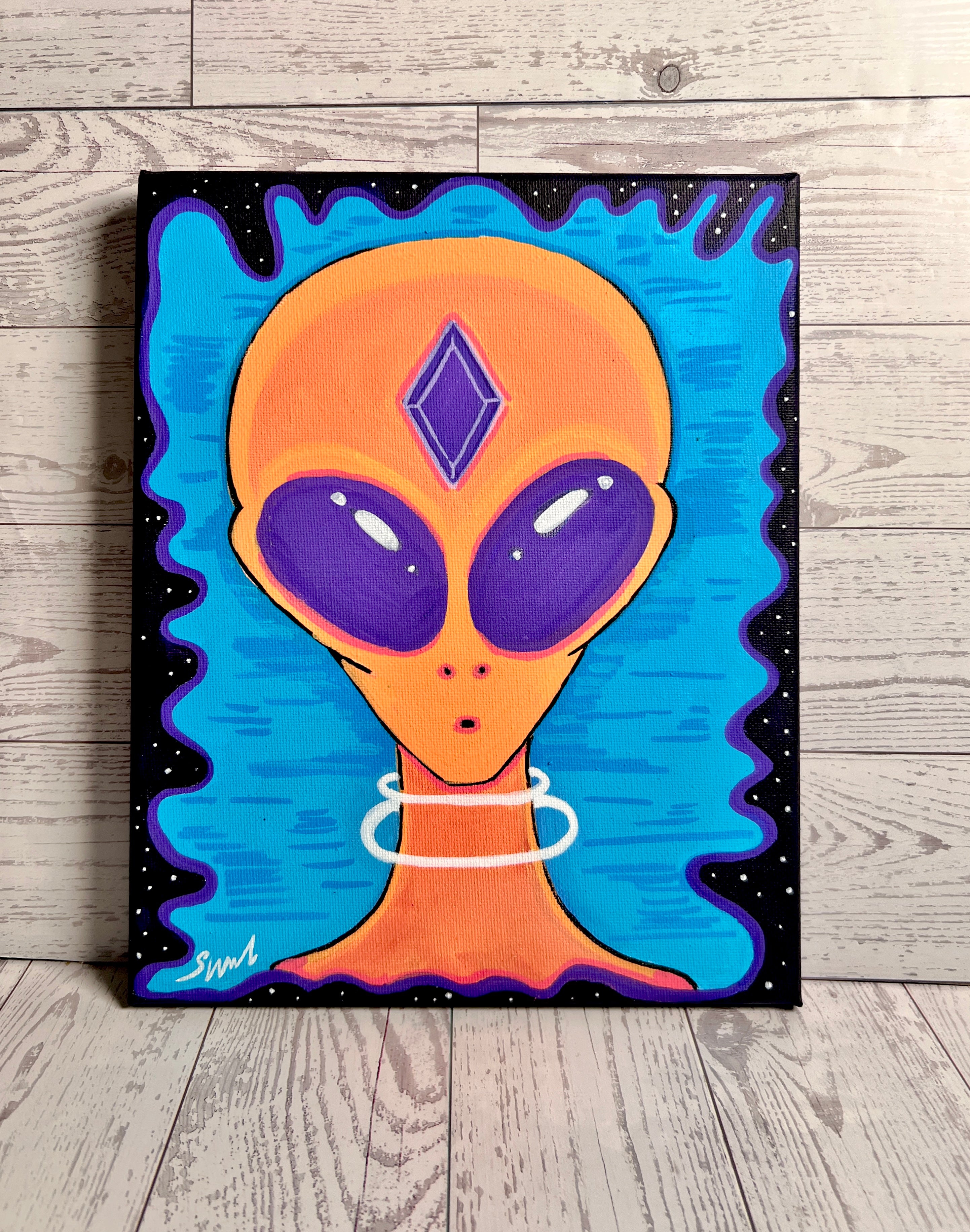 “Andrex the Companion” 2026 | Orange Alien Painting| Alien Acrylic Painting on Canvas