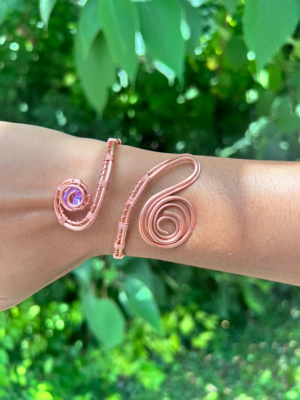 Copper & Amethyst Spiral Bracelet | Wire Wrapped Bracelet