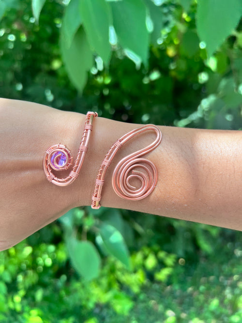 Copper & Amethyst Spiral Bracelet | Wire Wrapped Bracelet