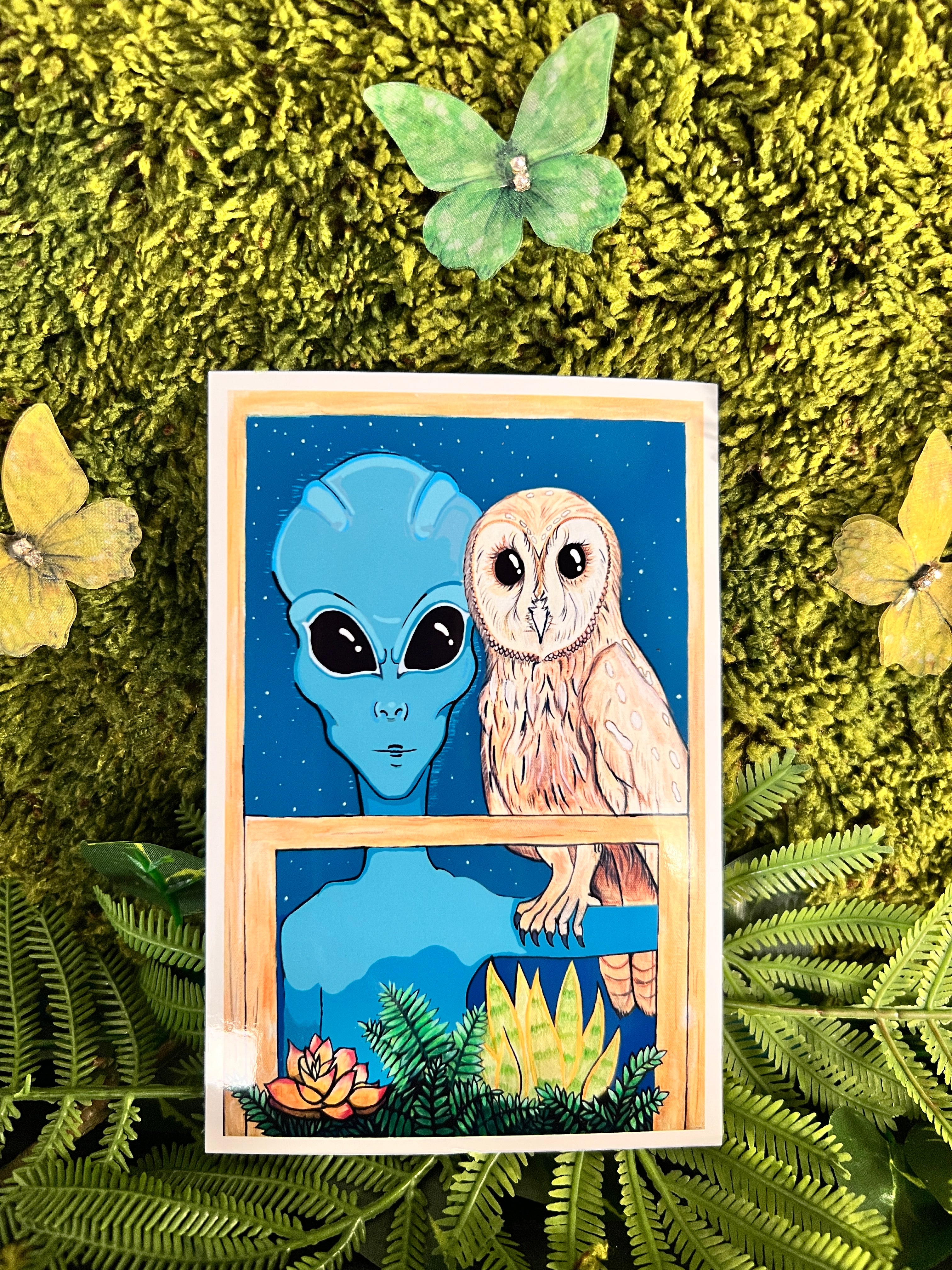 “The Watcher” 2025 SMALL Alien Art Print | 4 x 6 inch Alien Art Print | Small Art Print | SWCreationZ