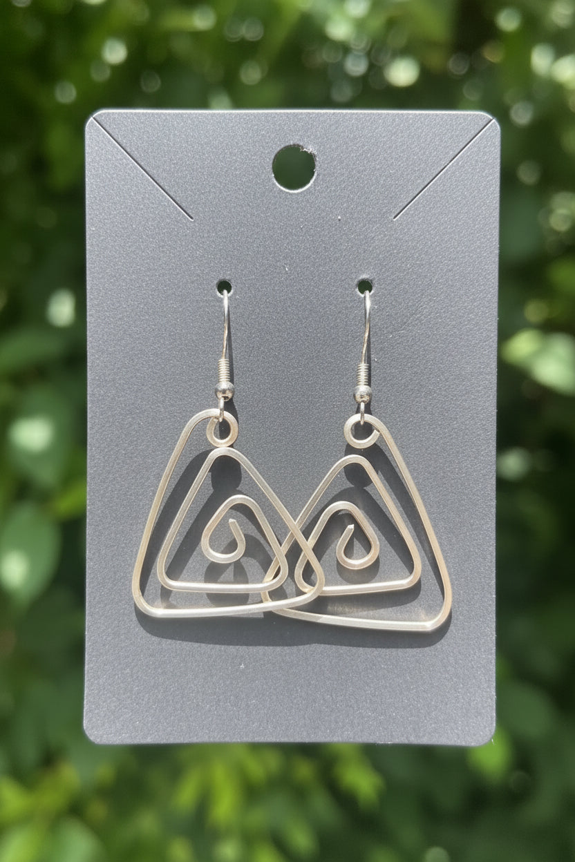 Sterling Silver .925 Geometric Triangle Earrings | Minimalist Earrings| Handmade Triangle Spiral Earrings