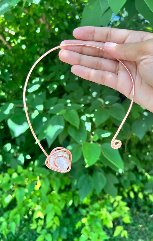Copper & Druzy Quartz Neck Cuff | Wire Wrapped Neck Cuff