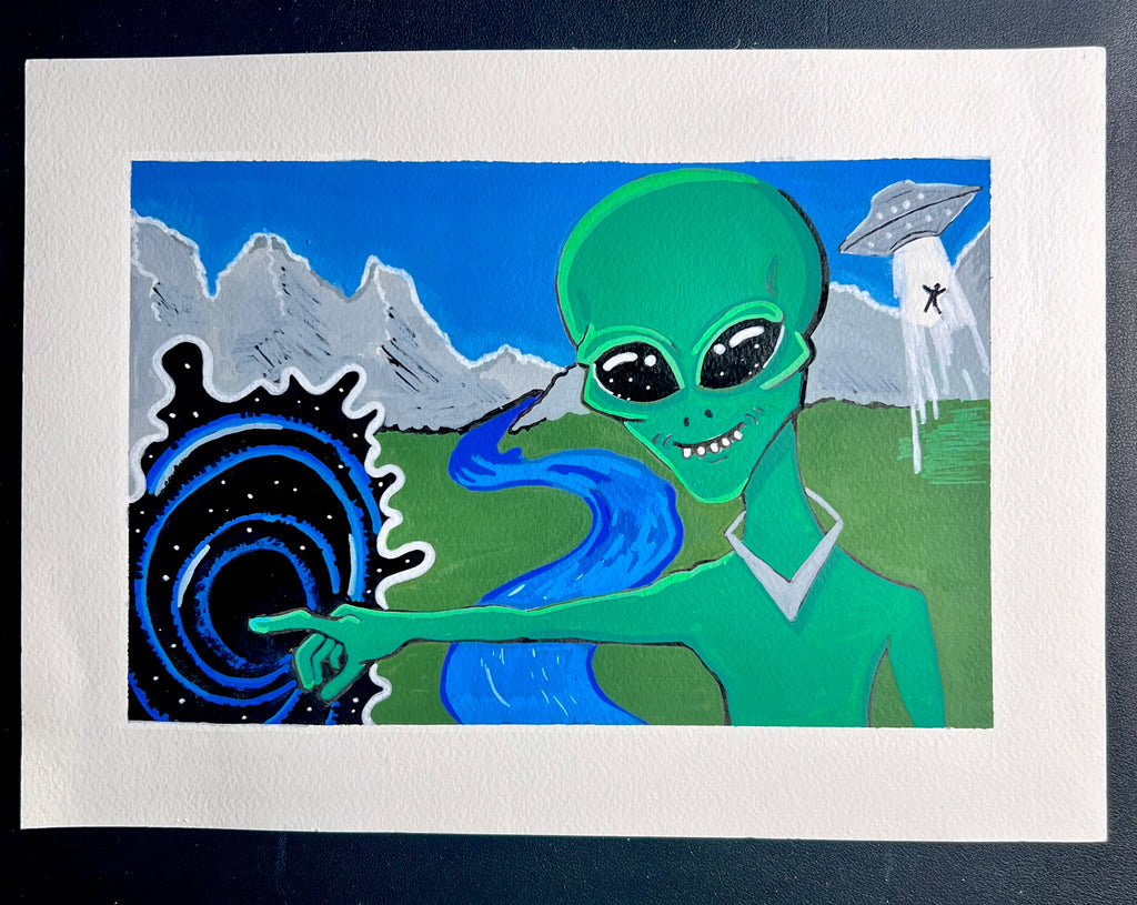 “The Void Keeper” 2026 | Painting of Alien Reaching Into a Void | Alien Abduction Humor