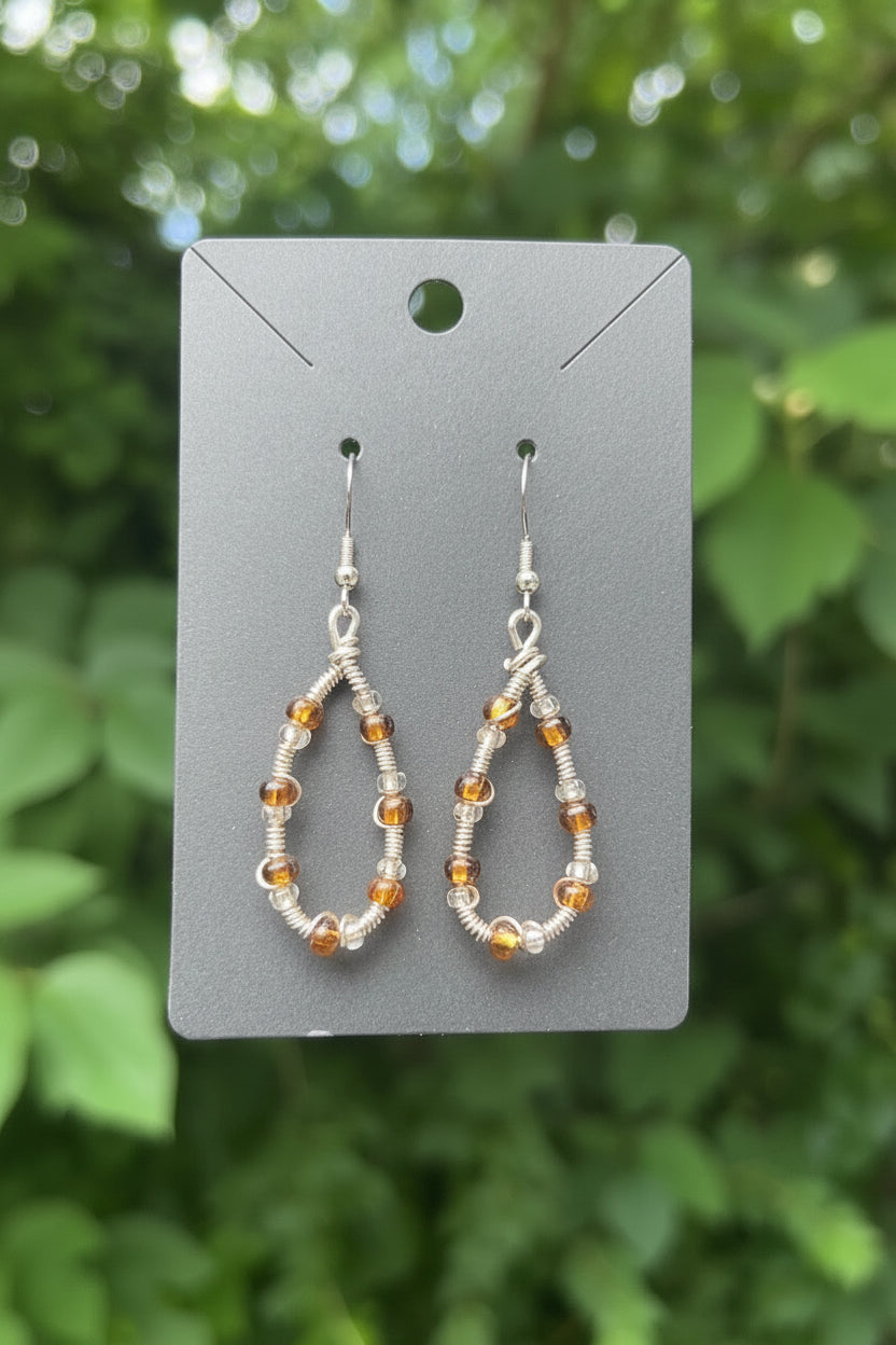 Amber Glass Teardrop Earrings | Artisan Earrings| .925 Handmade Sterling Silver Earrings