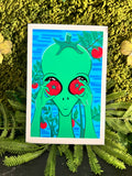 4x6 in “Tomato Eyes” Alien Art Print 2026 | Cosmic Character Hold Tomatoes | Cel-Shaded Art | SWCreationZ
