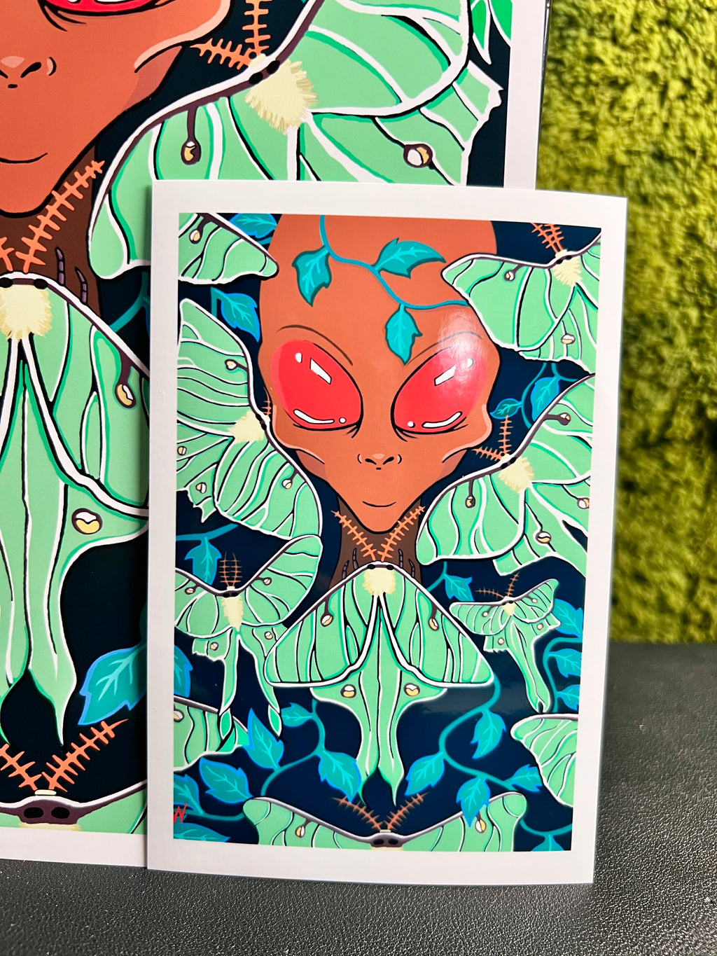 Nocturnal Luna Moth Alien Art Print 2026 | Insectoid Red Eyed Alien | Cel-Shaded Cosmic Art | Multiple Sizes | SWCreationZ