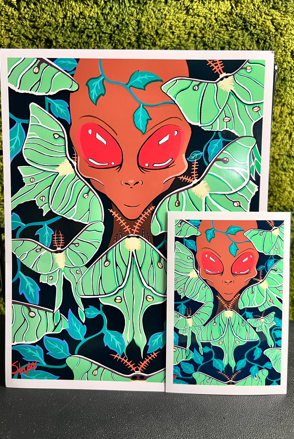 Nocturnal Luna Moth Alien Art Print 2026 | Insectoid Red Eyed Alien | Cel-Shaded Cosmic Art | Multiple Sizes | SWCreationZ