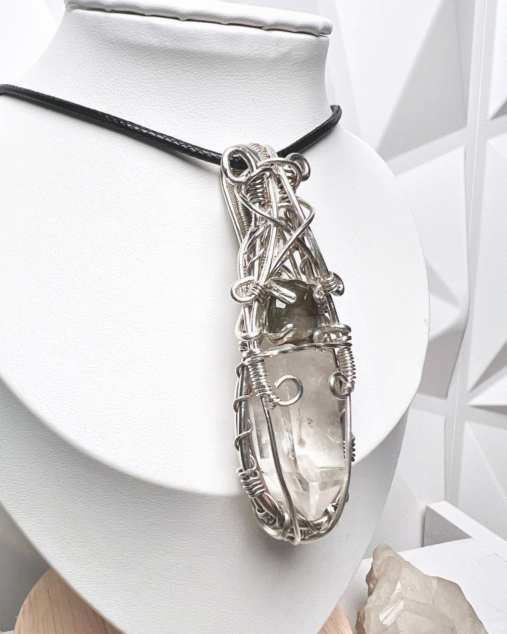 Wire Wrapped Labradorite & Clear Quartz Crystal Pendant Necklace | Handmade Boho Jewelry