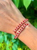Red & Clear Glass Bead Wire-Wrapped Copper Cuff Bracelet | Handmade Adjustable Bracelet