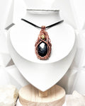 Nuummite & Peridot Pendant Necklace Wrapped in Pure Copper | Handmade Copper Wire Wrapped Nuummite Pendant with Peridot Accent