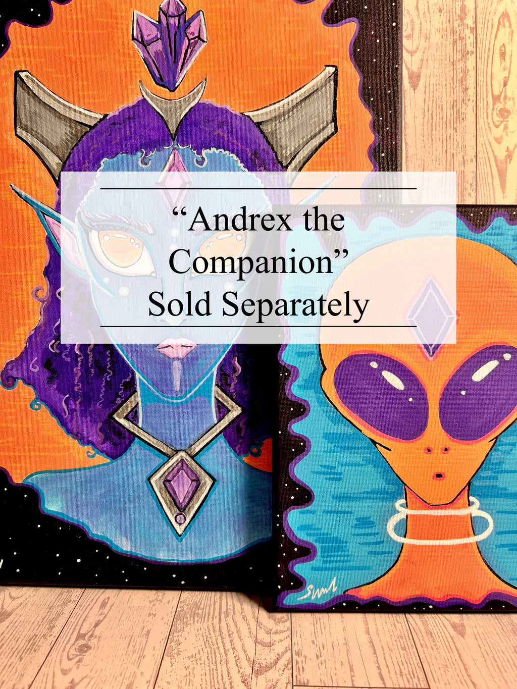 “Andra the Celestial Queen” 2026 | Blue Alien Hybrid With Purple Hair and Orange Eyes| Painting of Blue Andromedan | Original SWCreationz Painting