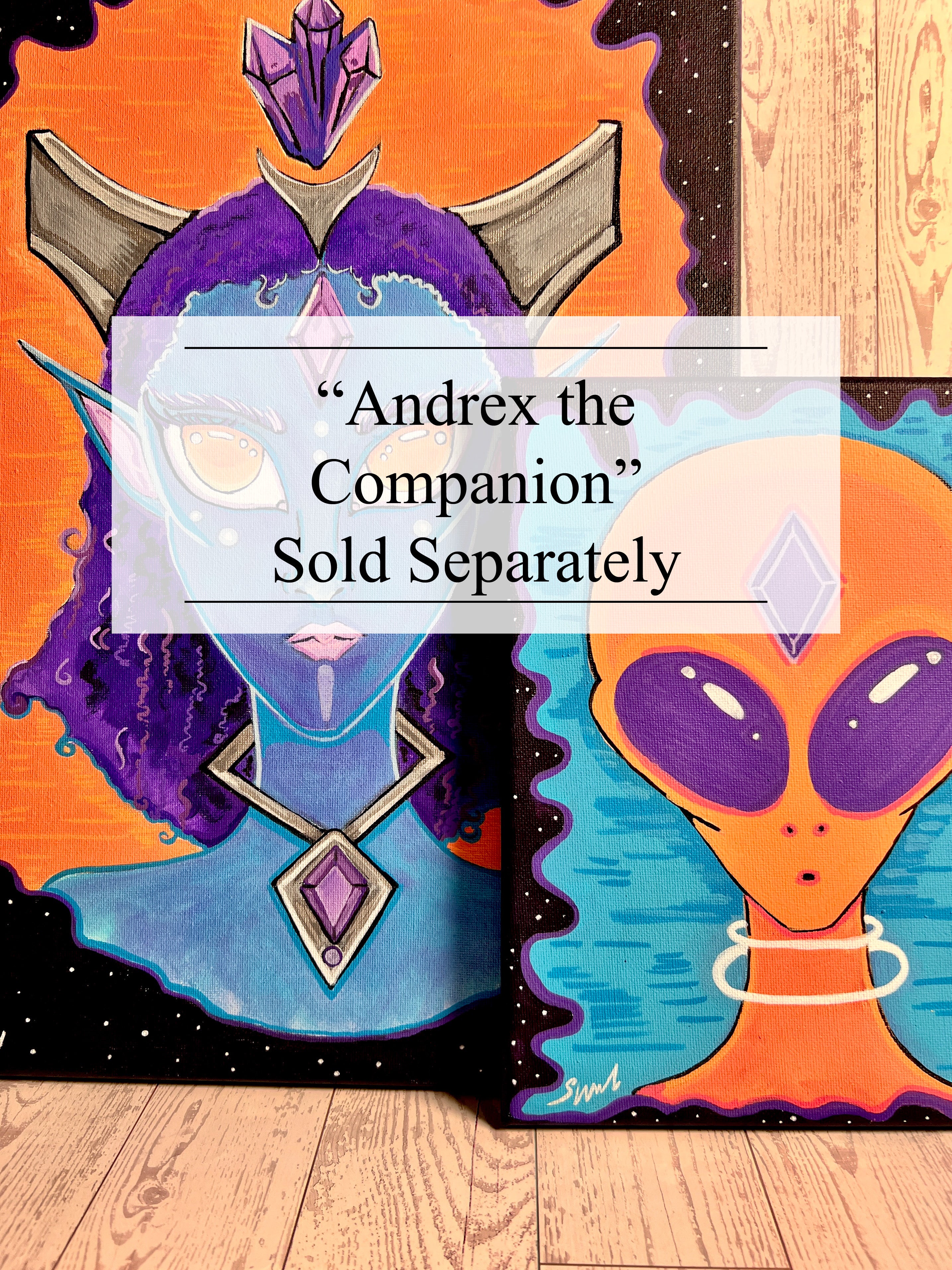 “Andra the Celestial Queen” 2026 | Blue Alien Hybrid With Purple Hair and Orange Eyes| Painting of Blue Andromedan | Original SWCreationz Painting