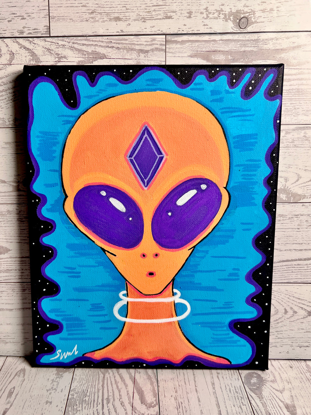 “Andrex the Companion” 2026 | Orange Alien Painting| Alien Acrylic Painting on Canvas