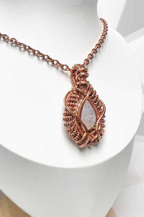 Copper Wire Wrapped Moonstone Necklace Pendant