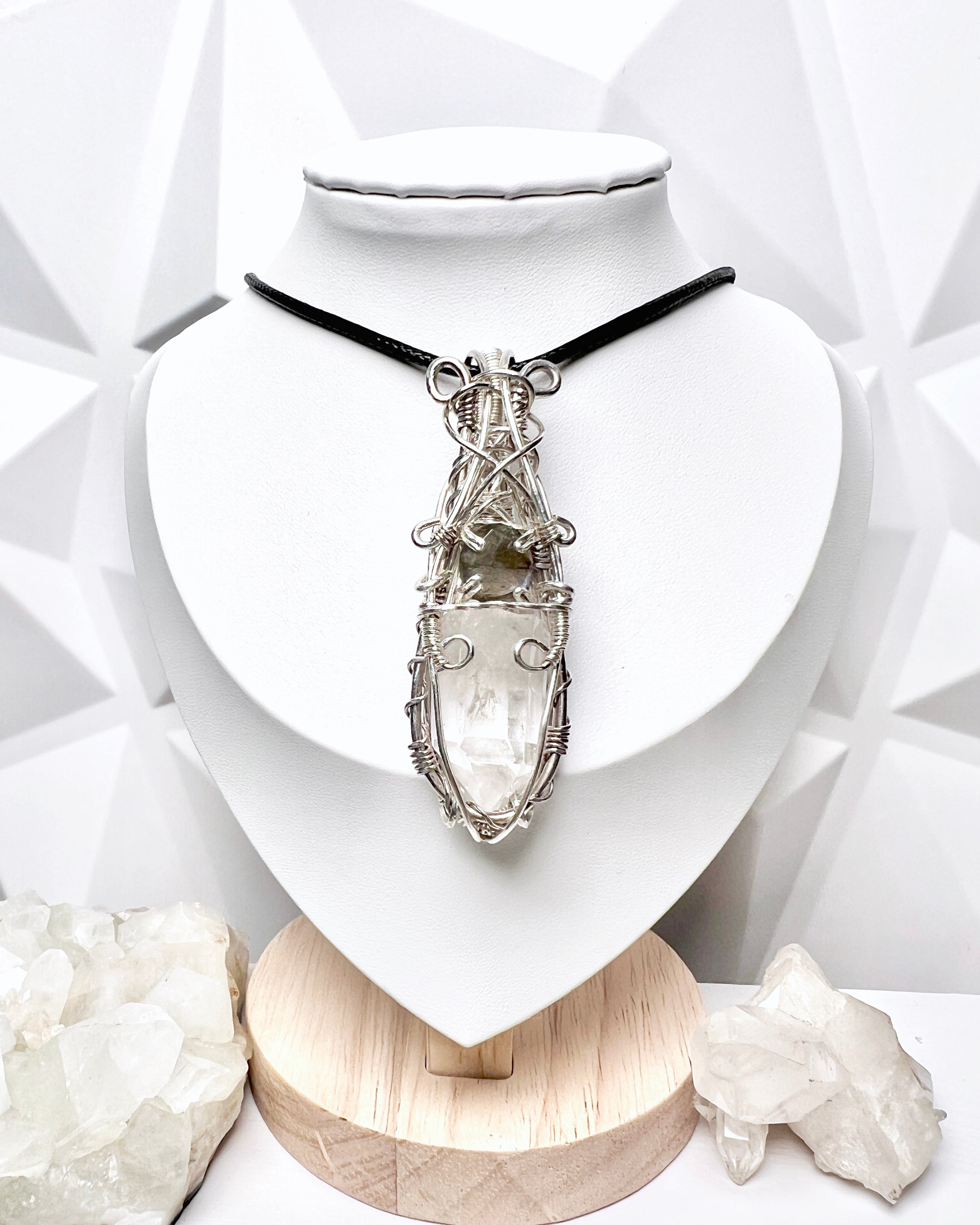 Wire Wrapped Labradorite & Clear Quartz Crystal Pendant Necklace | Handmade Boho Jewelry