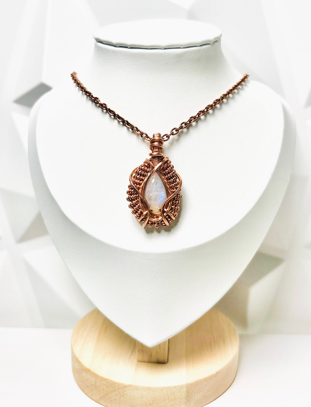 Copper Wire Wrapped Moonstone Necklace Pendant