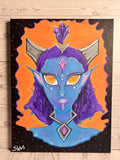 “Andra the Celestial Queen” 2026 | Blue Alien Hybrid With Purple Hair and Orange Eyes| Painting of Blue Andromedan | Original SWCreationz Painting