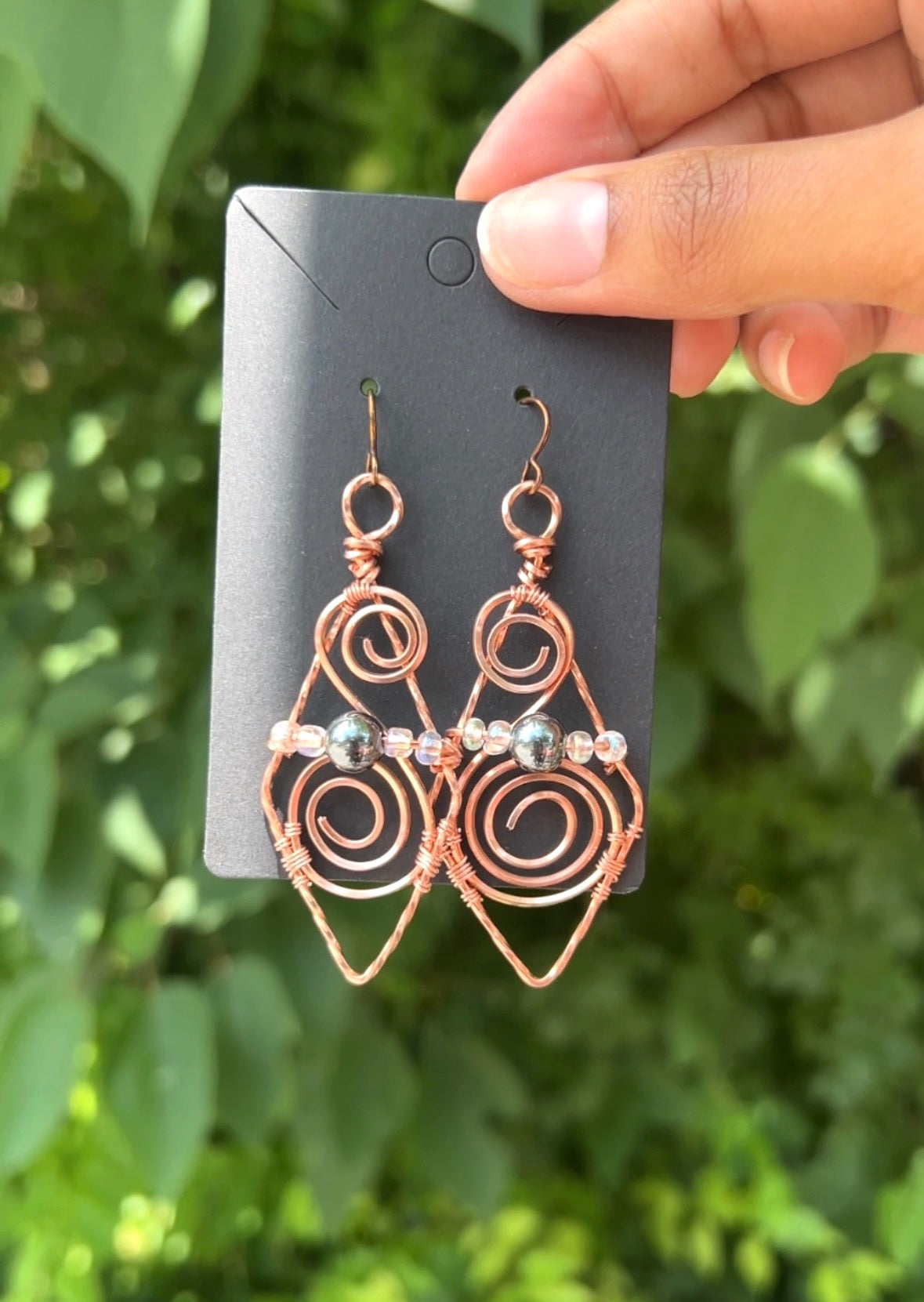 Hematite & Glass Bead Earring and Neck Cuff Jewelry Set | Copper Jewelry Set