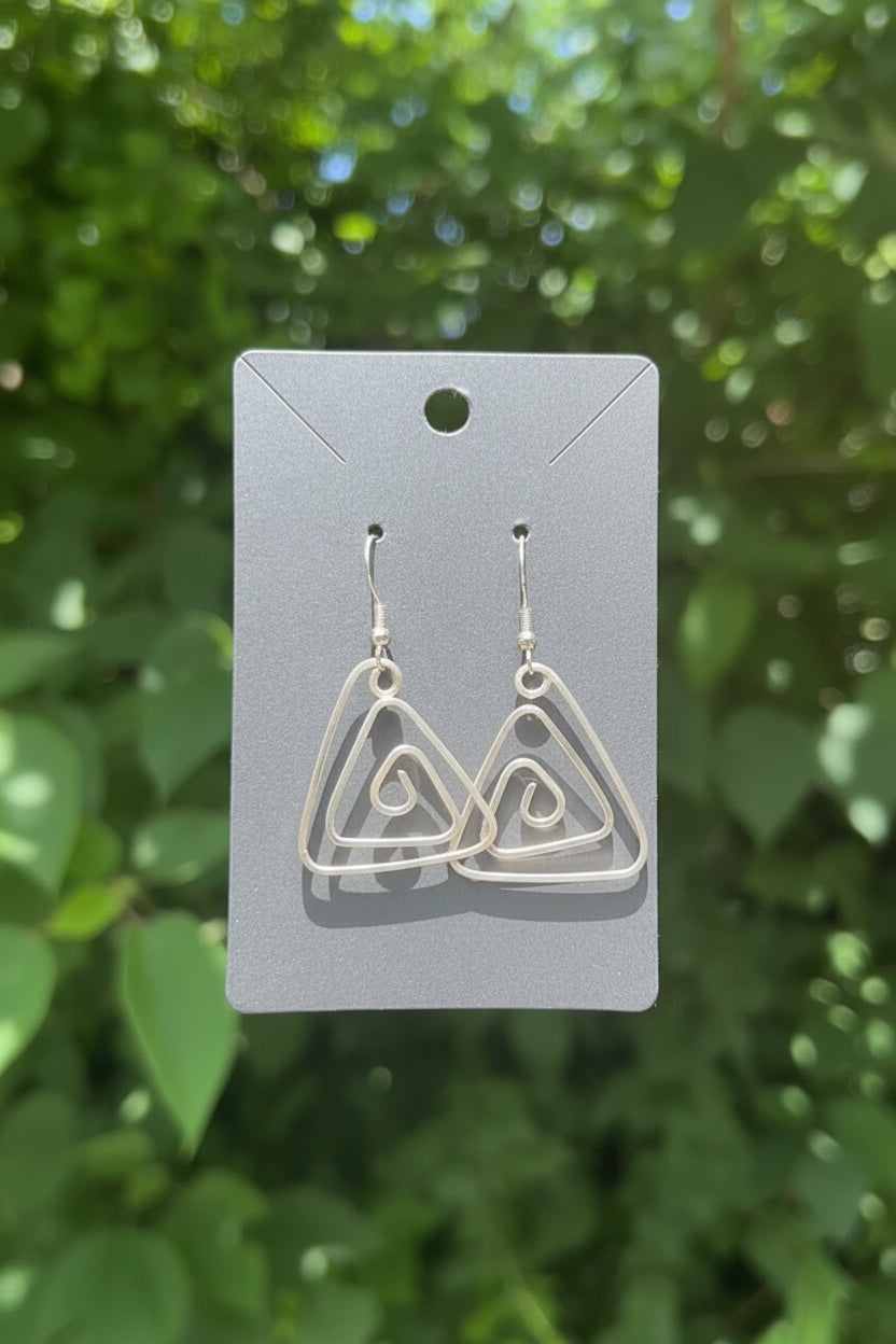 Sterling Silver .925 Geometric Triangle Earrings | Minimalist Earrings| Handmade Triangle Spiral Earrings