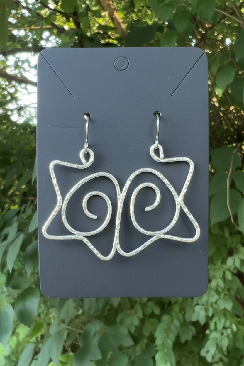 Half-Star Spiral Swirl Wire-Wrapped Earrings | .925 Sterling Silver | Hypoallergenic Niobium Hooks | 1.5 x 1.5 Inch | SWCreationZ