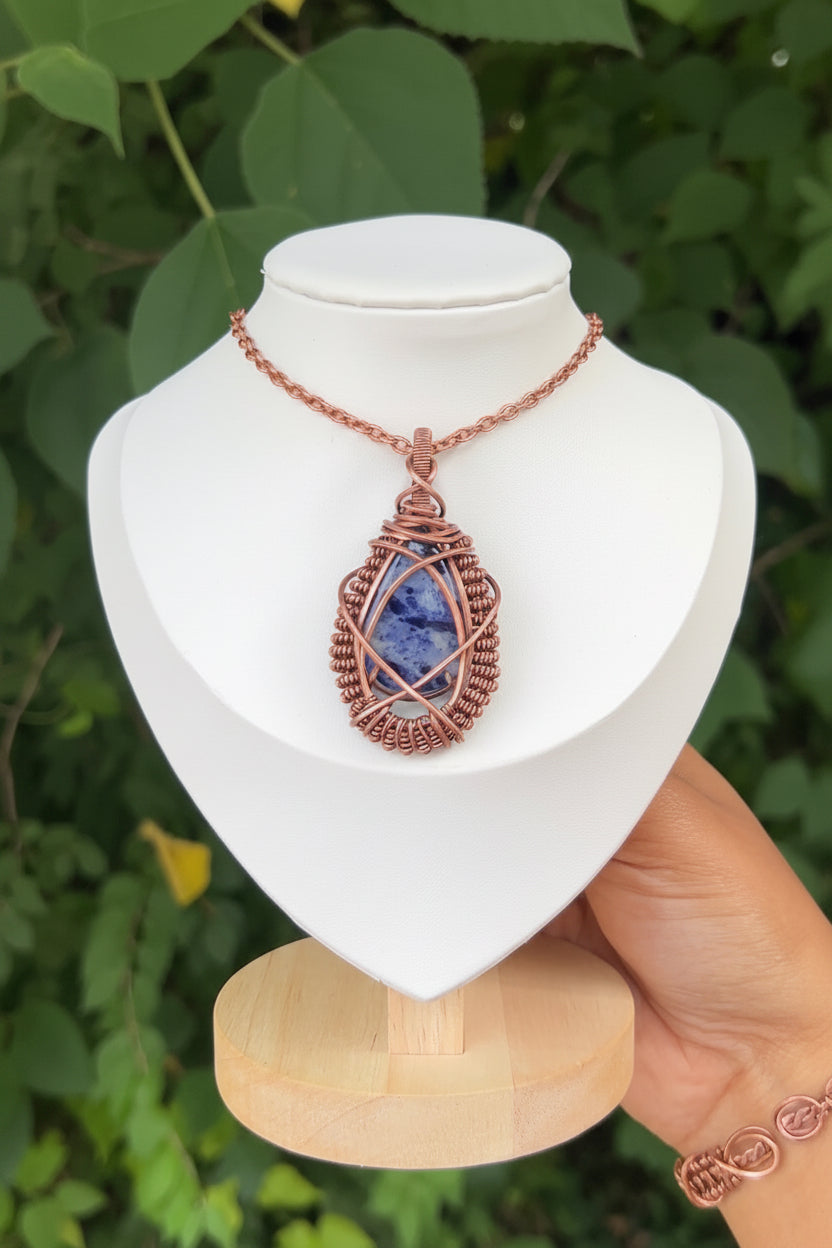Blue Sodalite Nebula Pendant | Copper Sodalite Necklace | Blue and White Gemstone Necklace |SWCreationZ
