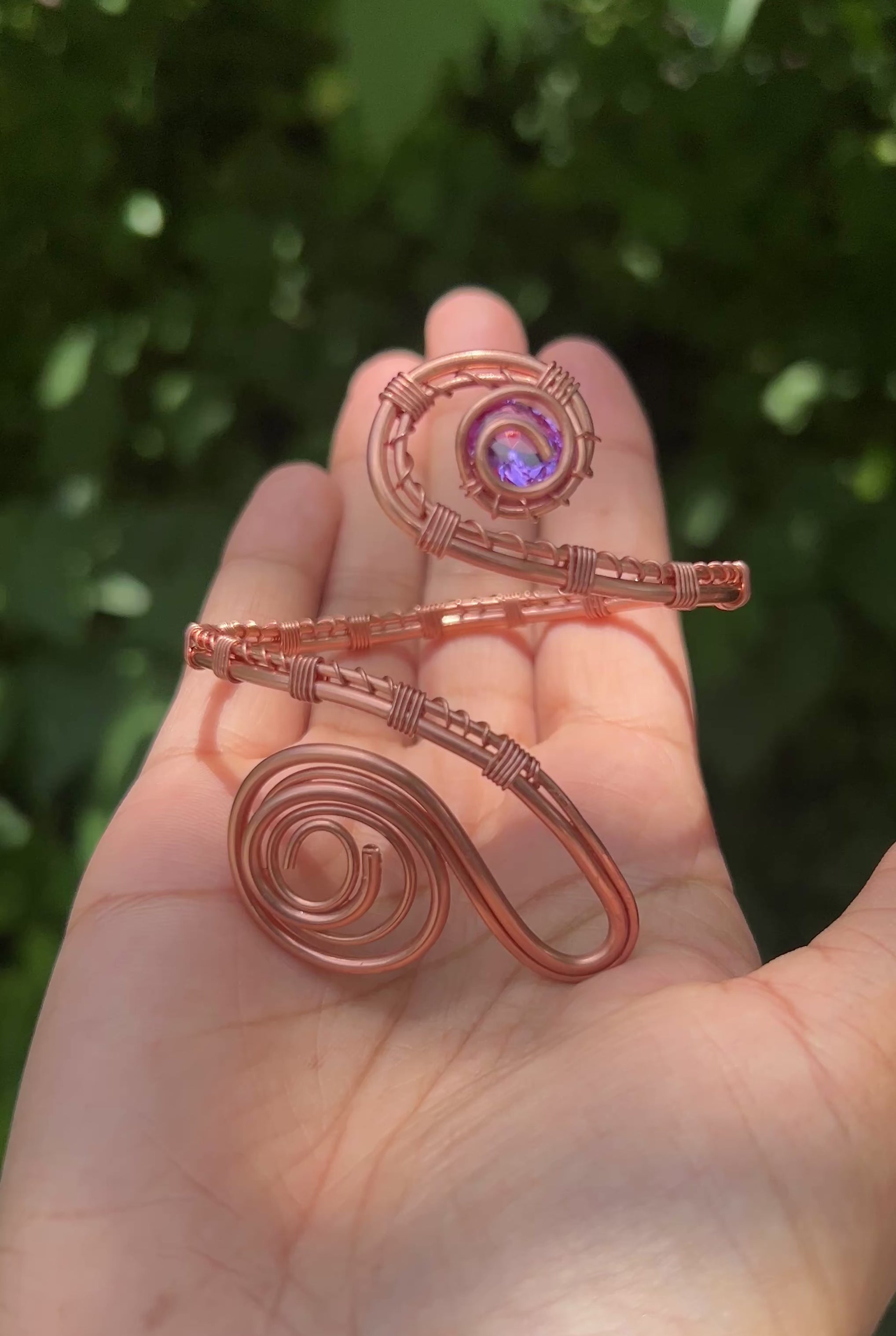 Copper & Amethyst Spiral Bracelet | Wire Wrapped Bracelet