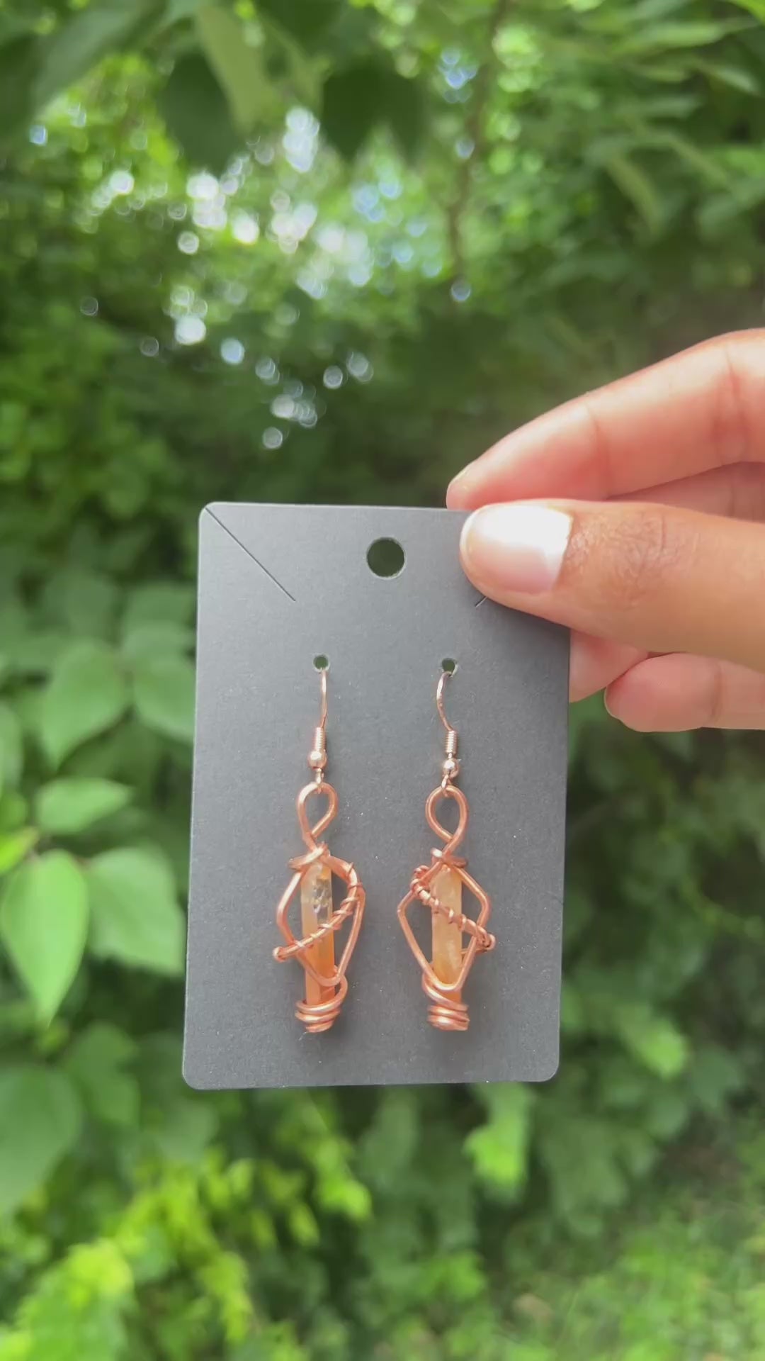 Orange Aura Quartz & Copper Earrings Earrings